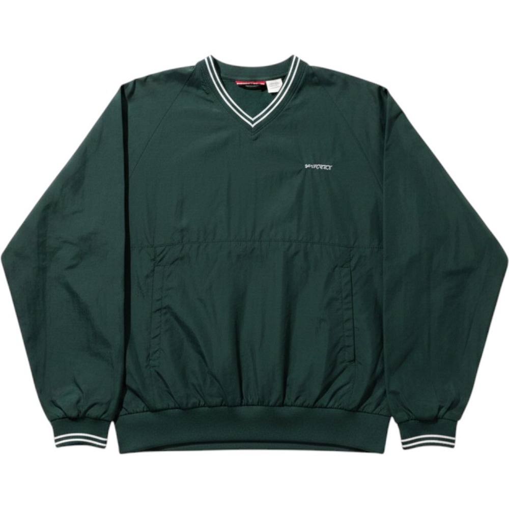Sportrax Mens XL Forest Green V-Neck Windbreaker Pullover Striped Trim Nylon